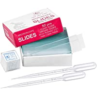 Hentek 50 Portaobjetos de Microscopio- 100 Portaobjetos de Vidrio de Cubierta- con 2 Cuentagotas de Plástico- Preparados…